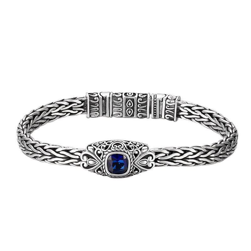Hand-woven Blue Zircon Bracelet in 925 Sterling Silver (Copy)