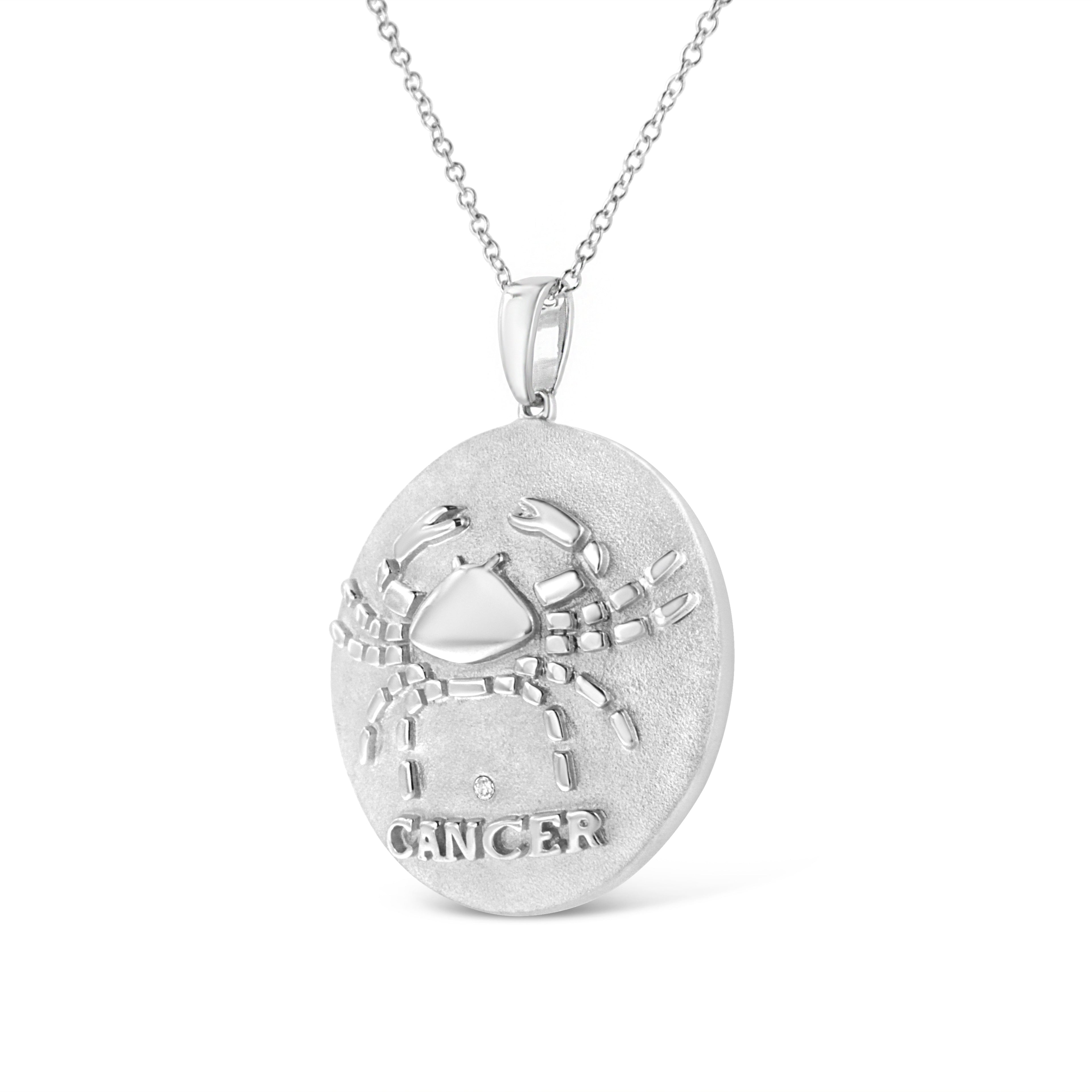 .925 Sterling Silver Diamond Accent Cancer Zodiac Design 18" Pendant Necklace Medallion (K-L Color, I1-I2 Clarity) (Copy)