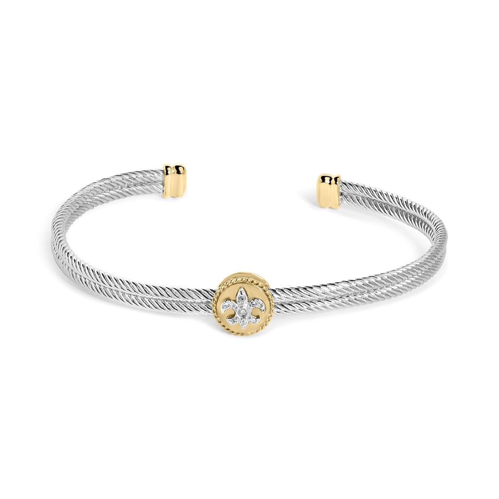 18K Yellow Gold Plated .925 Sterling Silver Diamond Accent  and Fleur Di Lis Medallion Bangle Bracelet (I-J Color, SI1-SI2 Clarity) - 7.25 Inches (Copy)