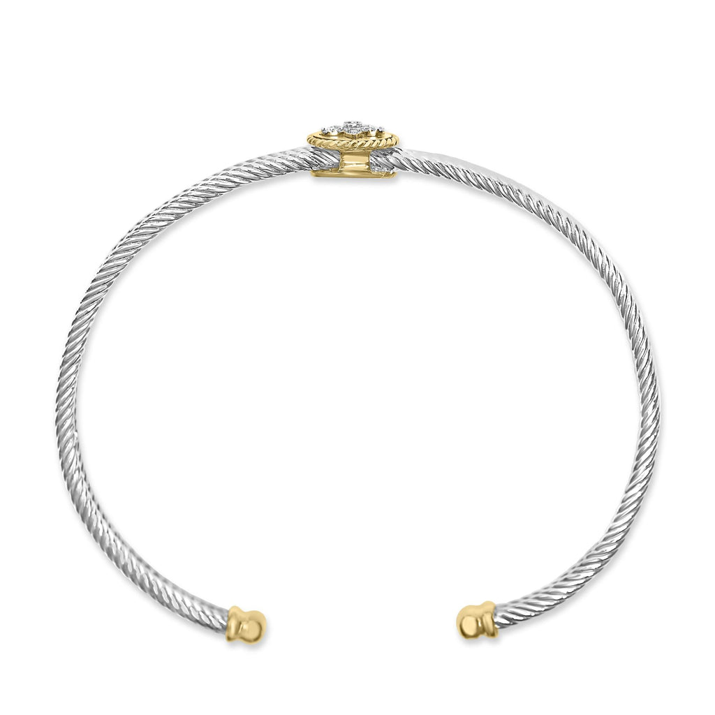 18K Yellow Gold Plated .925 Sterling Silver Diamond Accent  and Fleur Di Lis Medallion Bangle Bracelet (I-J Color, SI1-SI2 Clarity) - 7.25 Inches (Copy)