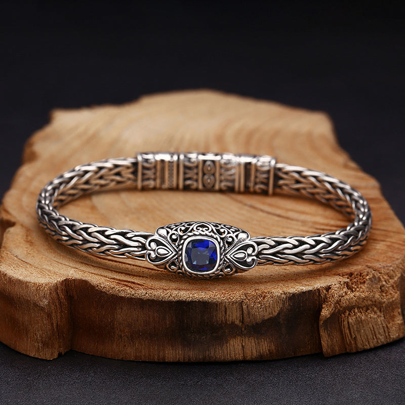Hand-woven Blue Zircon Bracelet in 925 Sterling Silver (Copy)