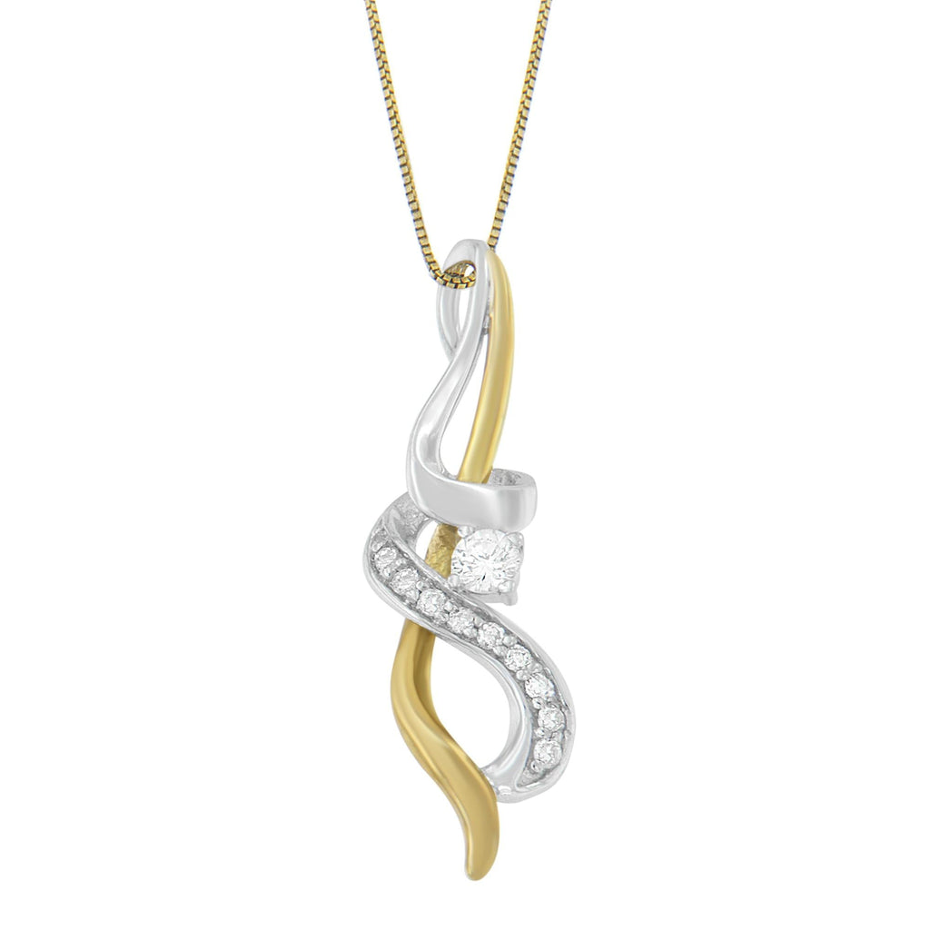 Espira 10K Two-tone Gold 1/5 cttw Diamond Intertwined Swirl Pendant Necklace (J-K, I1-I2) (Copy)