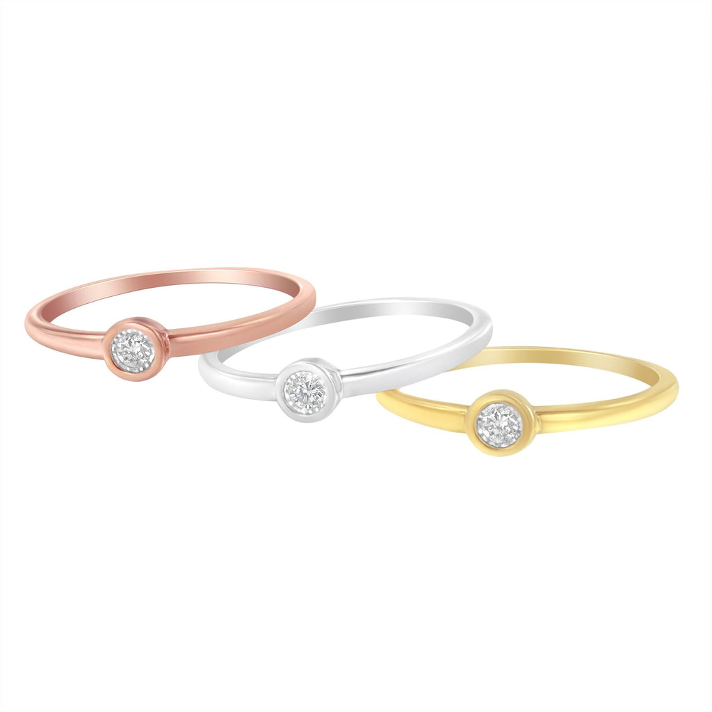 Tri-Color 14K Gold Plated .925 Sterling Silver 1/6 Cttw Round Miracle-Set Diamond Stacking Promise Ring Set (J-K Color, I1-I2 Clarity) (Copy)
