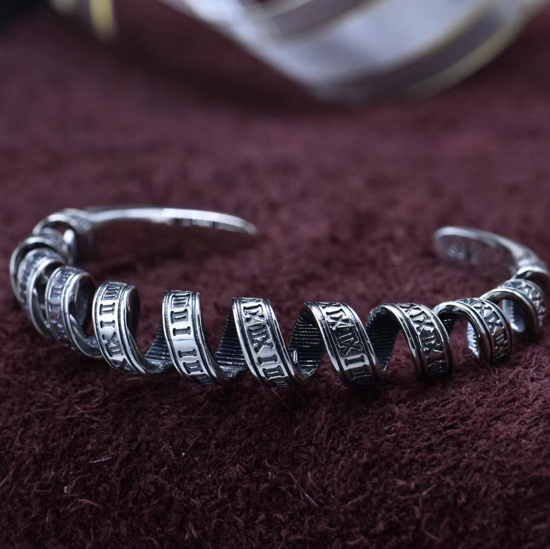 Roman Numeral S925 Sterling Silver Men's Bracelet (Copy)