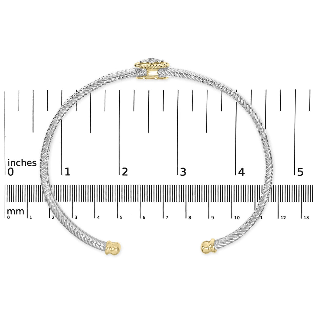 18K Yellow Gold Plated .925 Sterling Silver Diamond Accent  and Fleur Di Lis Medallion Bangle Bracelet (I-J Color, SI1-SI2 Clarity) - 7.25 Inches (Copy)