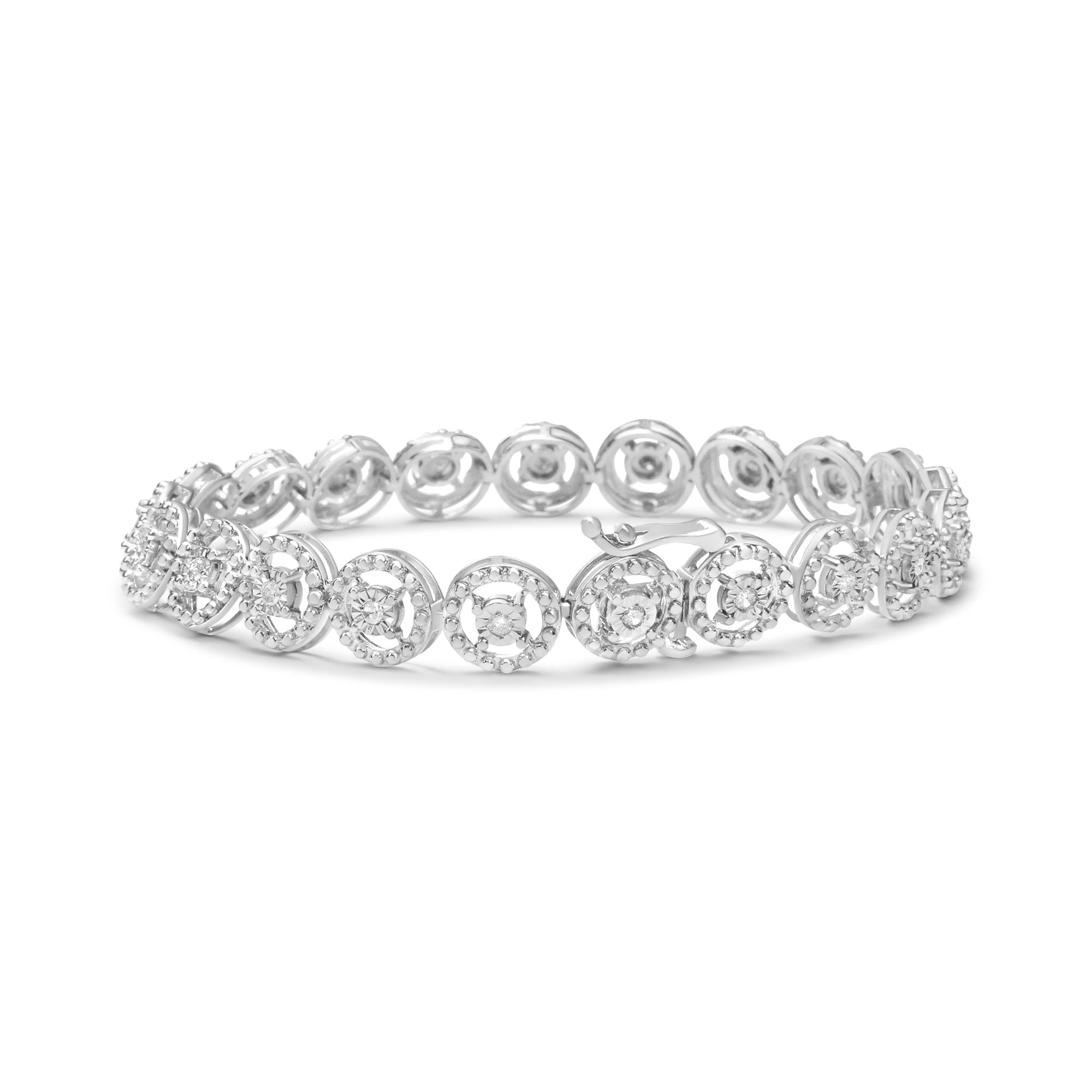 .925 Sterling Silver 1/2 Cttw Diamond Nested Circle Miracle Set Open Wheel 7.25" Fashion Link Bracelet (I-J Color, I3 Clarity) (Copy)