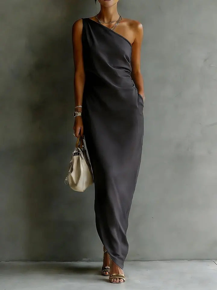 Women's Satin Off-Shoulder Slim-Fit Maxi Dress