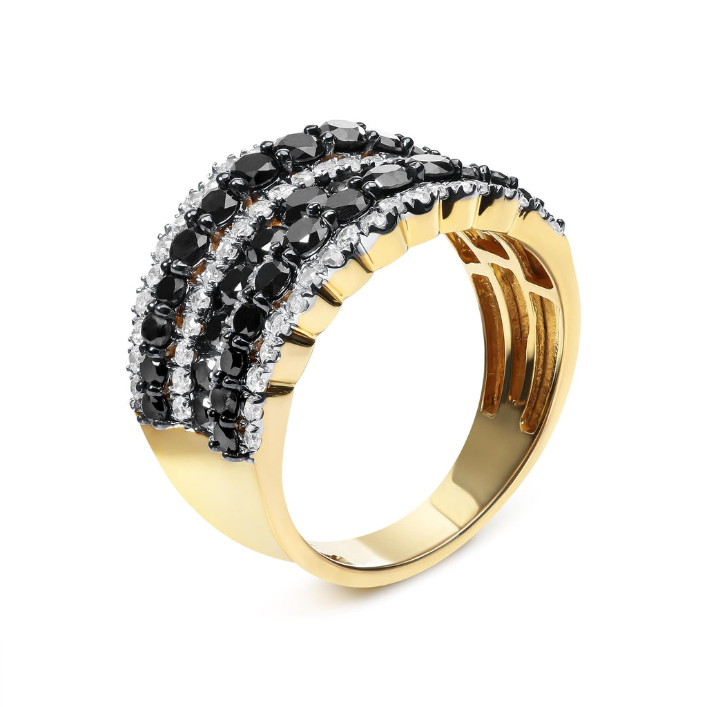 14K Yellow Gold Plated .925 Sterling Silver 1 3/4 Cttw Treated Black and White Alternating Diamond Multi Row Band Ring (Black / I-J Color, I2-I3 Clarity) (Copy)