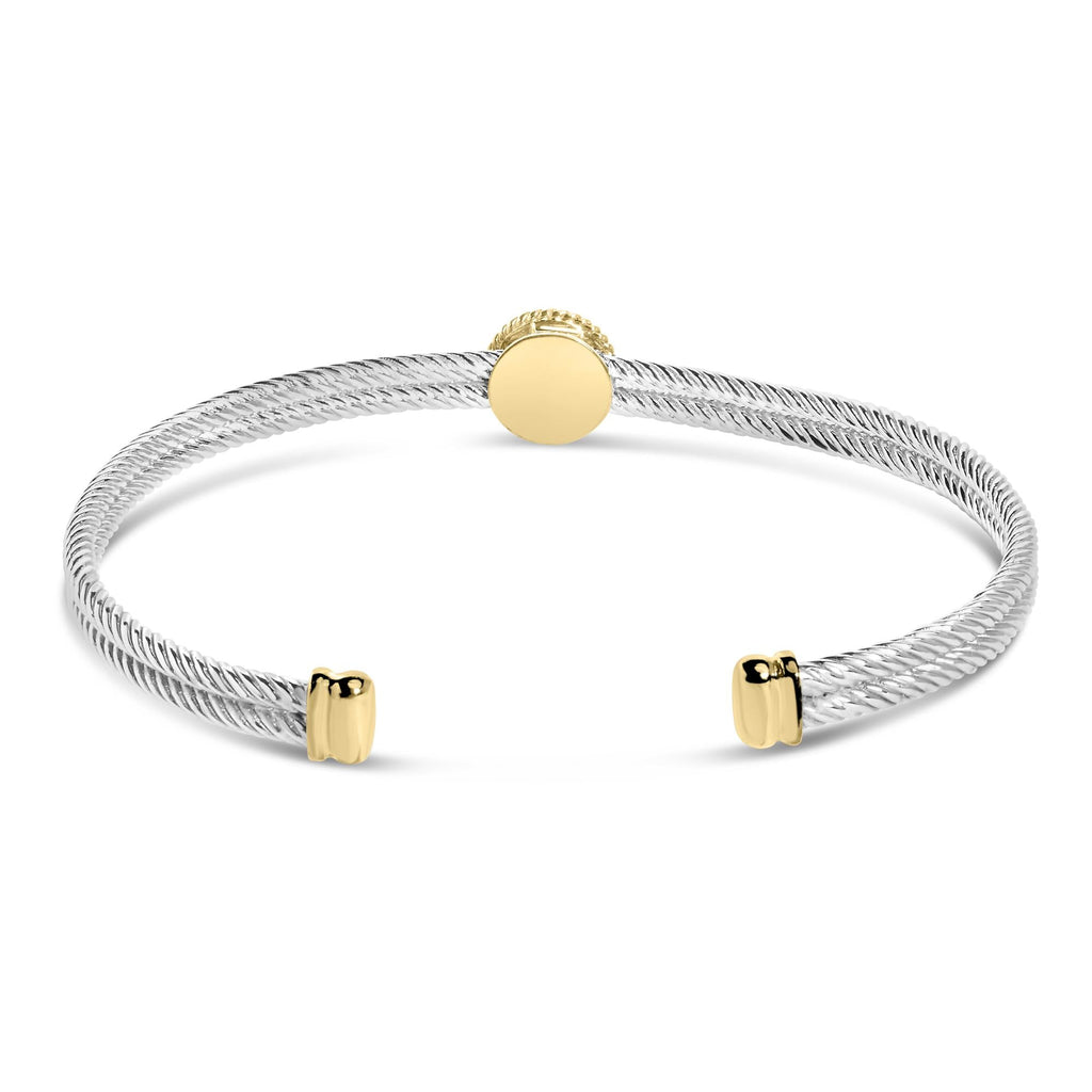 18K Yellow Gold Plated .925 Sterling Silver Diamond Accent  and Fleur Di Lis Medallion Bangle Bracelet (I-J Color, SI1-SI2 Clarity) - 7.25 Inches (Copy)