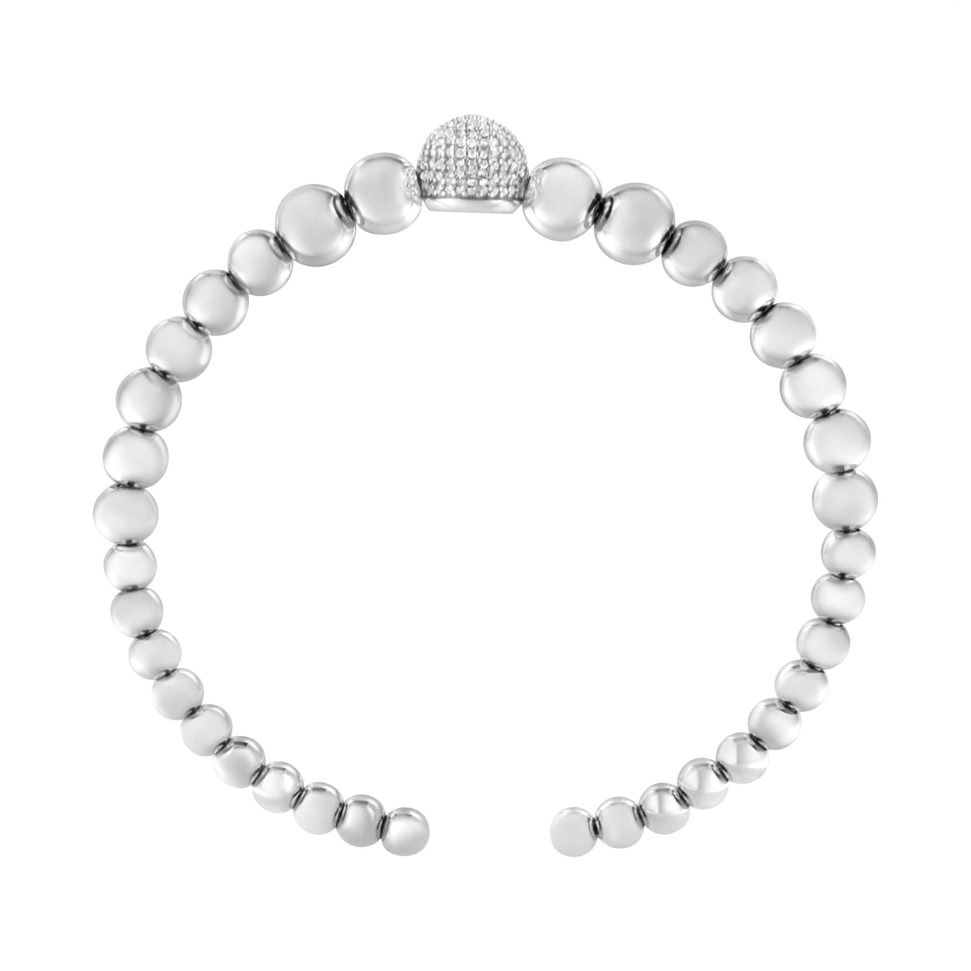 .925 Sterling Silver 1/6 Cttw Diamond Rondelle Graduated Ball Bead Cuff Bangle Bracelet (I-J color, I2-I3 clarity) - Fits wrists up to 7 1/2 inches (Copy)