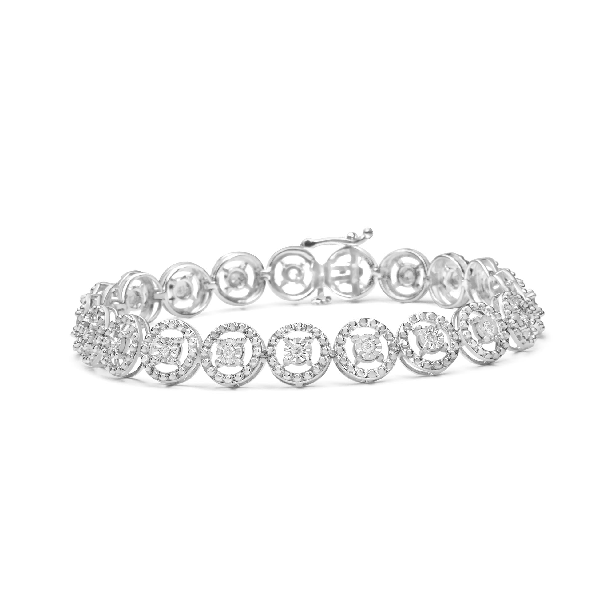 .925 Sterling Silver 1/2 Cttw Diamond Nested Circle Miracle Set Open Wheel 7.25" Fashion Link Bracelet (I-J Color, I3 Clarity) (Copy)