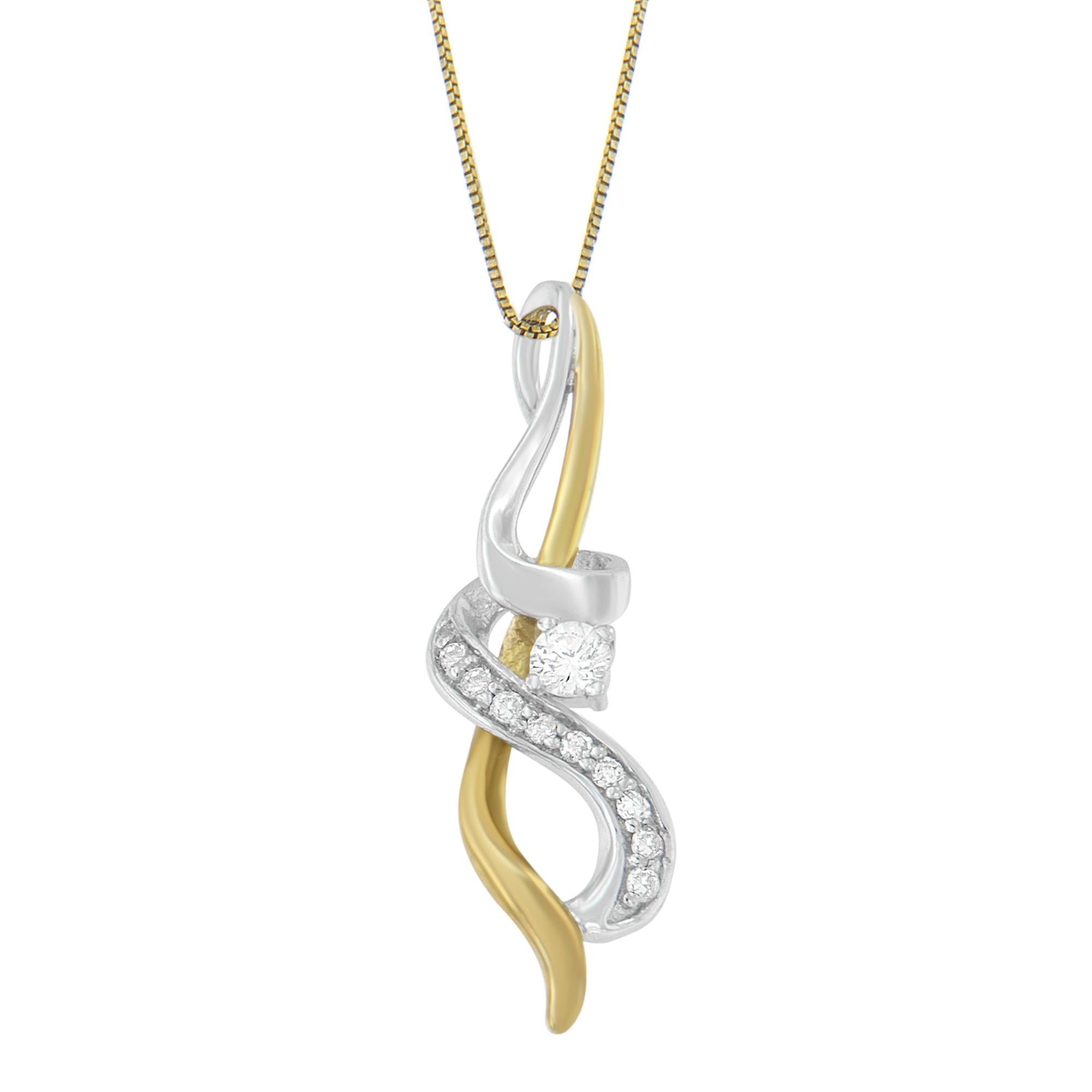Espira 10K Two-tone Gold 1/5 cttw Diamond Intertwined Swirl Pendant Necklace (J-K, I1-I2) (Copy)