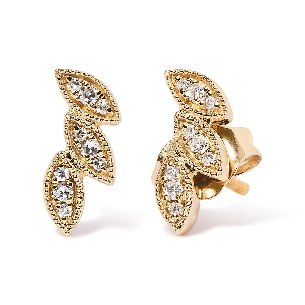 10K Yellow Gold 1/10 Cttw Diamond Triple Leaf Stud Earring (H-I Color, I1-I2 Clarity) (Copy)