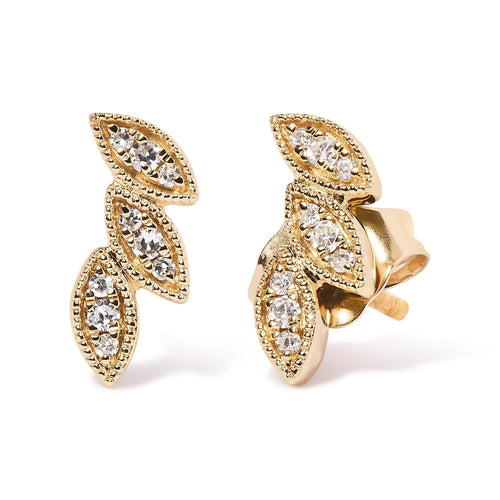 10K Yellow Gold 1/10 Cttw Diamond Triple Leaf Stud Earring (H-I Color, I1-I2 Clarity) (Copy)