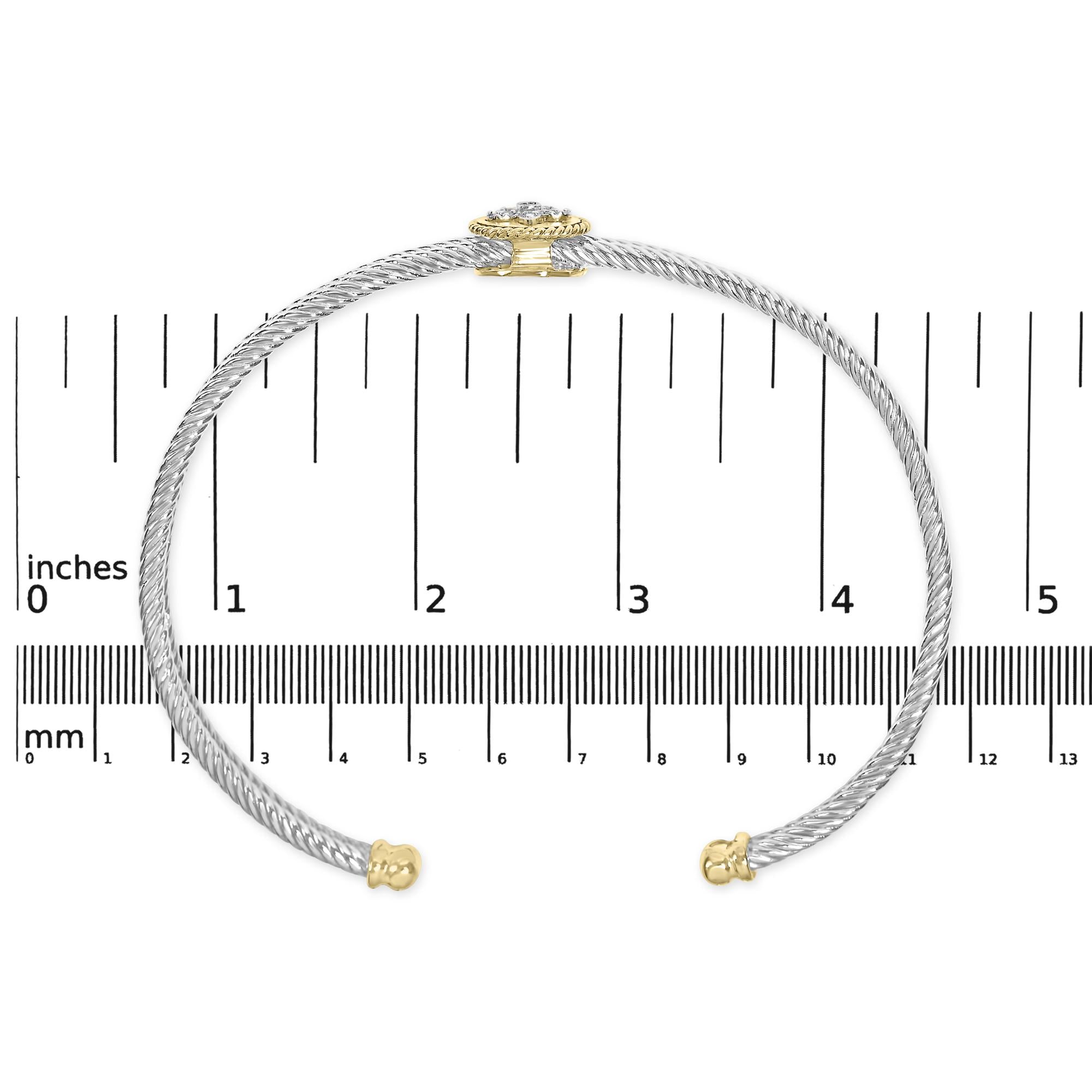 18K Yellow Gold Plated .925 Sterling Silver Diamond Accent  and Fleur Di Lis Medallion Bangle Bracelet (I-J Color, SI1-SI2 Clarity) - 7.25 Inches (Copy)