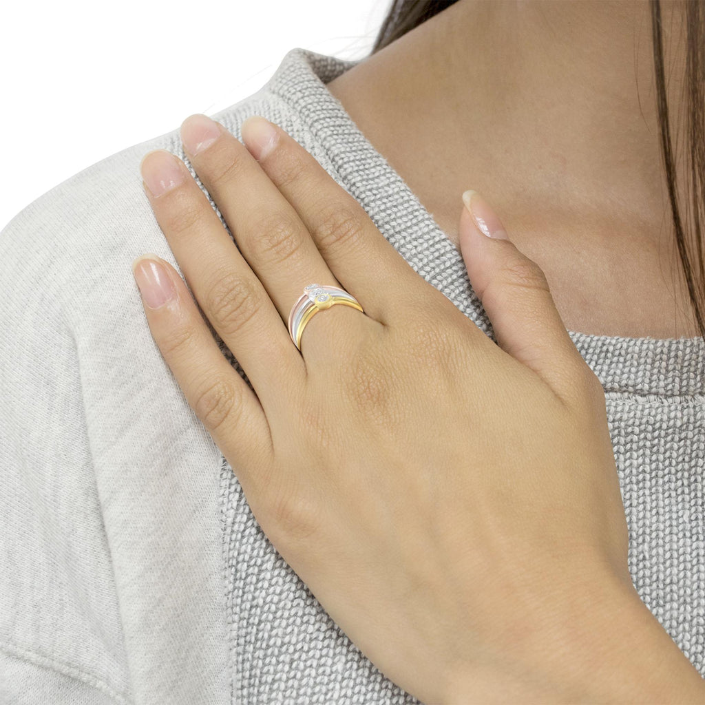 Tri-Color 14K Gold Plated .925 Sterling Silver 1/6 Cttw Round Miracle-Set Diamond Stacking Promise Ring Set (J-K Color, I1-I2 Clarity) (Copy)