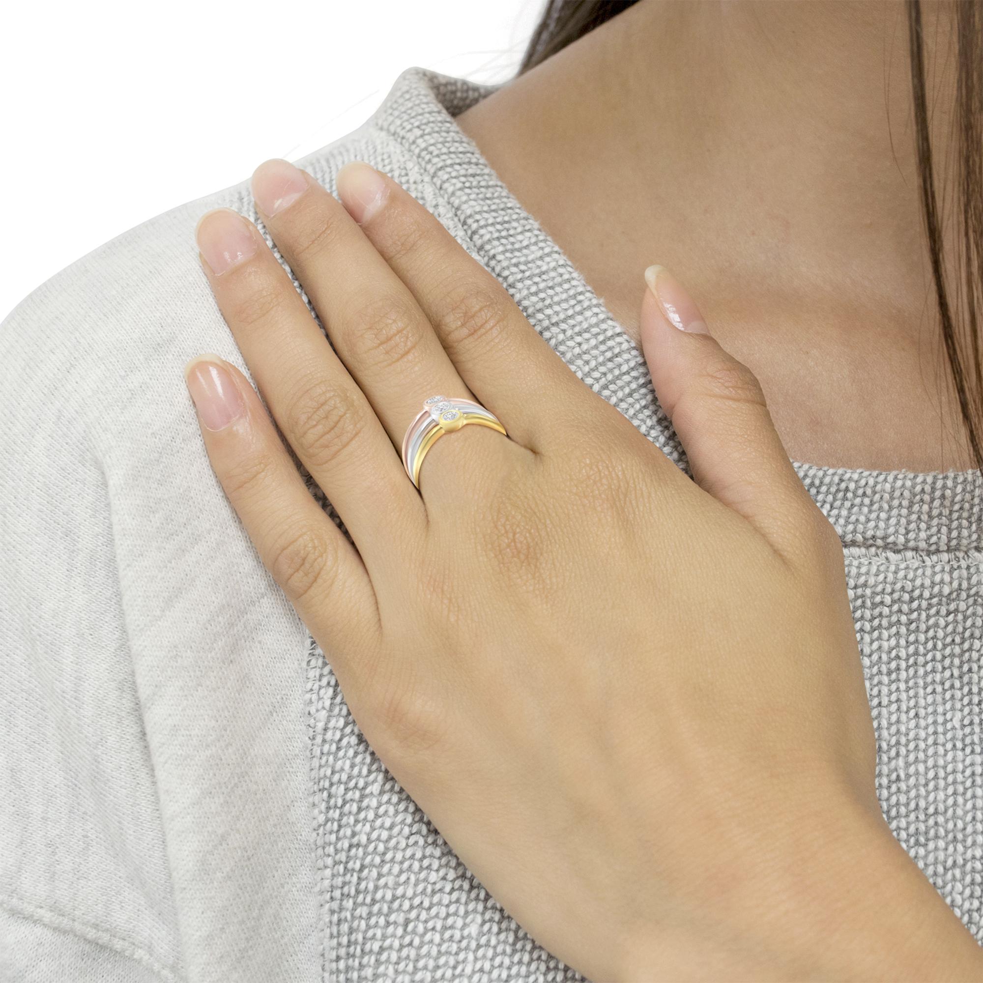 Tri-Color 14K Gold Plated .925 Sterling Silver 1/6 Cttw Round Miracle-Set Diamond Stacking Promise Ring Set (J-K Color, I1-I2 Clarity) (Copy)