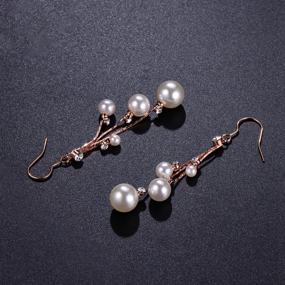 Vintage Style Long Pearl Earrings with Rhinestone Hooks