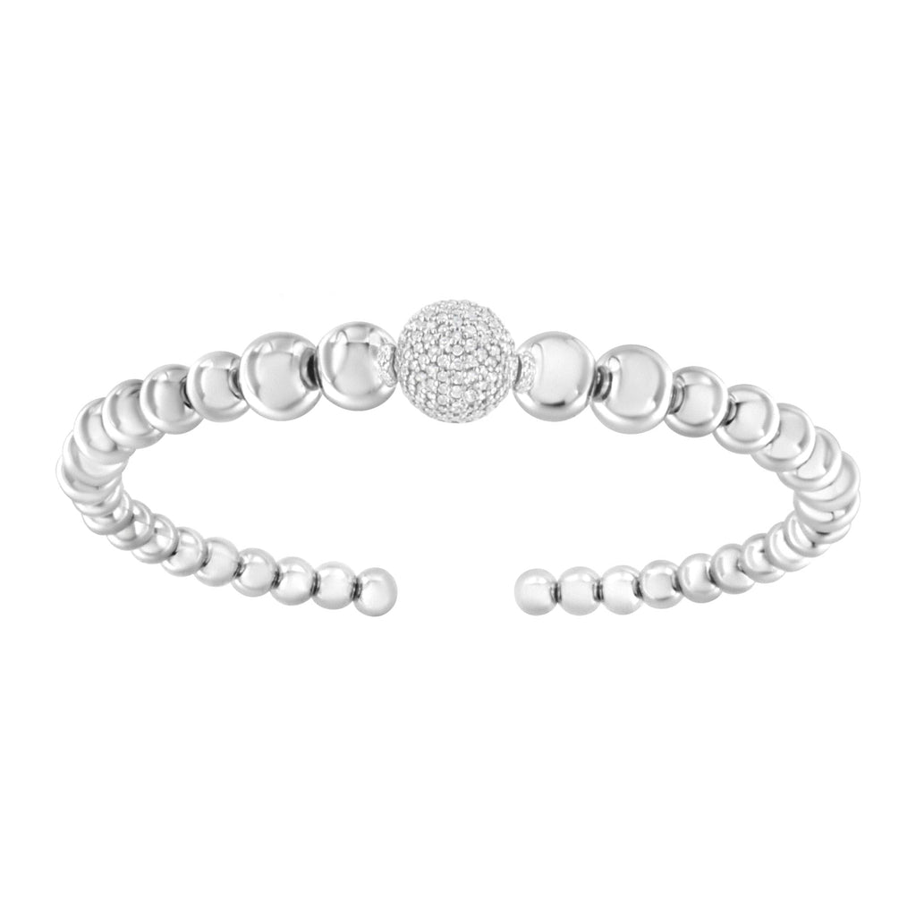 .925 Sterling Silver 1/6 Cttw Diamond Rondelle Graduated Ball Bead Cuff Bangle Bracelet (I-J color, I2-I3 clarity) - Fits wrists up to 7 1/2 inches (Copy)