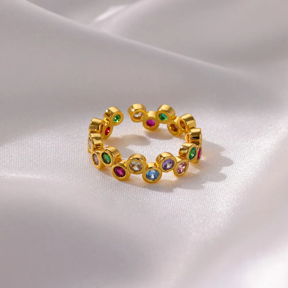 Colorful Tiny Round Rings For Women Stainless Steel Gold Color Adjustable Wedding Ring Luxury Aesthetic Jewlery Couple Gift