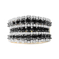 14K Yellow Gold Plated .925 Sterling Silver 1 3/4 Cttw Treated Black and White Alternating Diamond Multi Row Band Ring (Black / I-J Color, I2-I3 Clarity) (Copy)