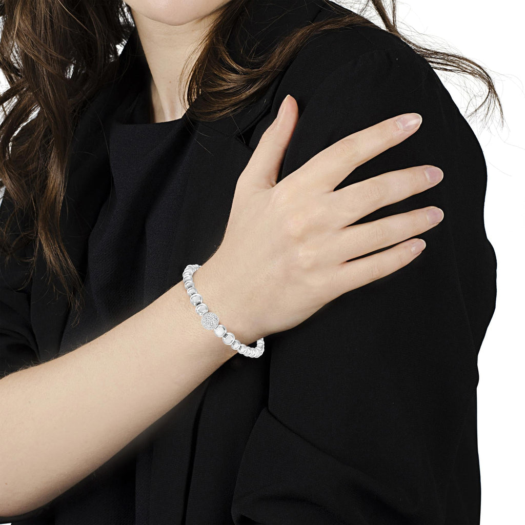 .925 Sterling Silver 1/6 Cttw Diamond Rondelle Graduated Ball Bead Cuff Bangle Bracelet (I-J color, I2-I3 clarity) - Fits wrists up to 7 1/2 inches (Copy)