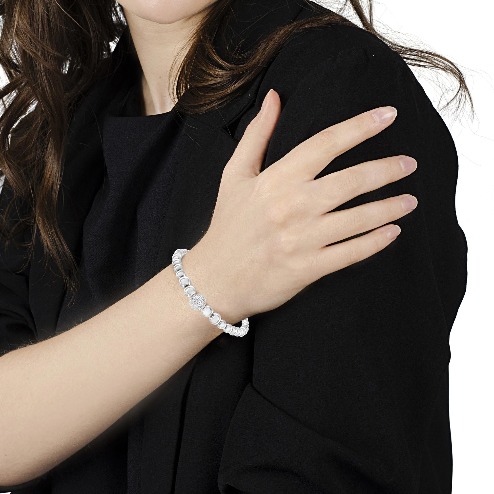 .925 Sterling Silver 1/6 Cttw Diamond Rondelle Graduated Ball Bead Cuff Bangle Bracelet (I-J color, I2-I3 clarity) - Fits wrists up to 7 1/2 inches (Copy)