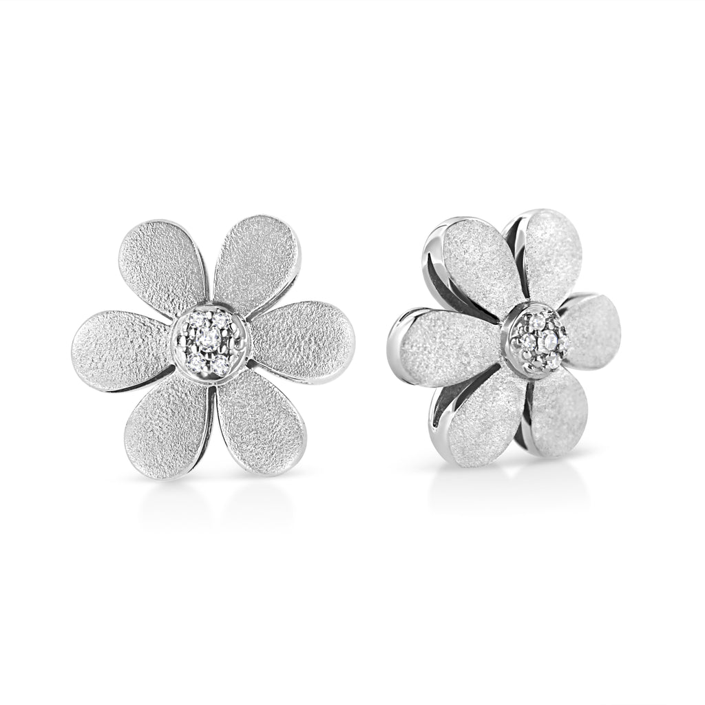 Matte Finished .925 Sterling Silver Diamond Accent Flower Hoop Stud Earring (I-J Color, I1-I2 Clarity) (Copy)