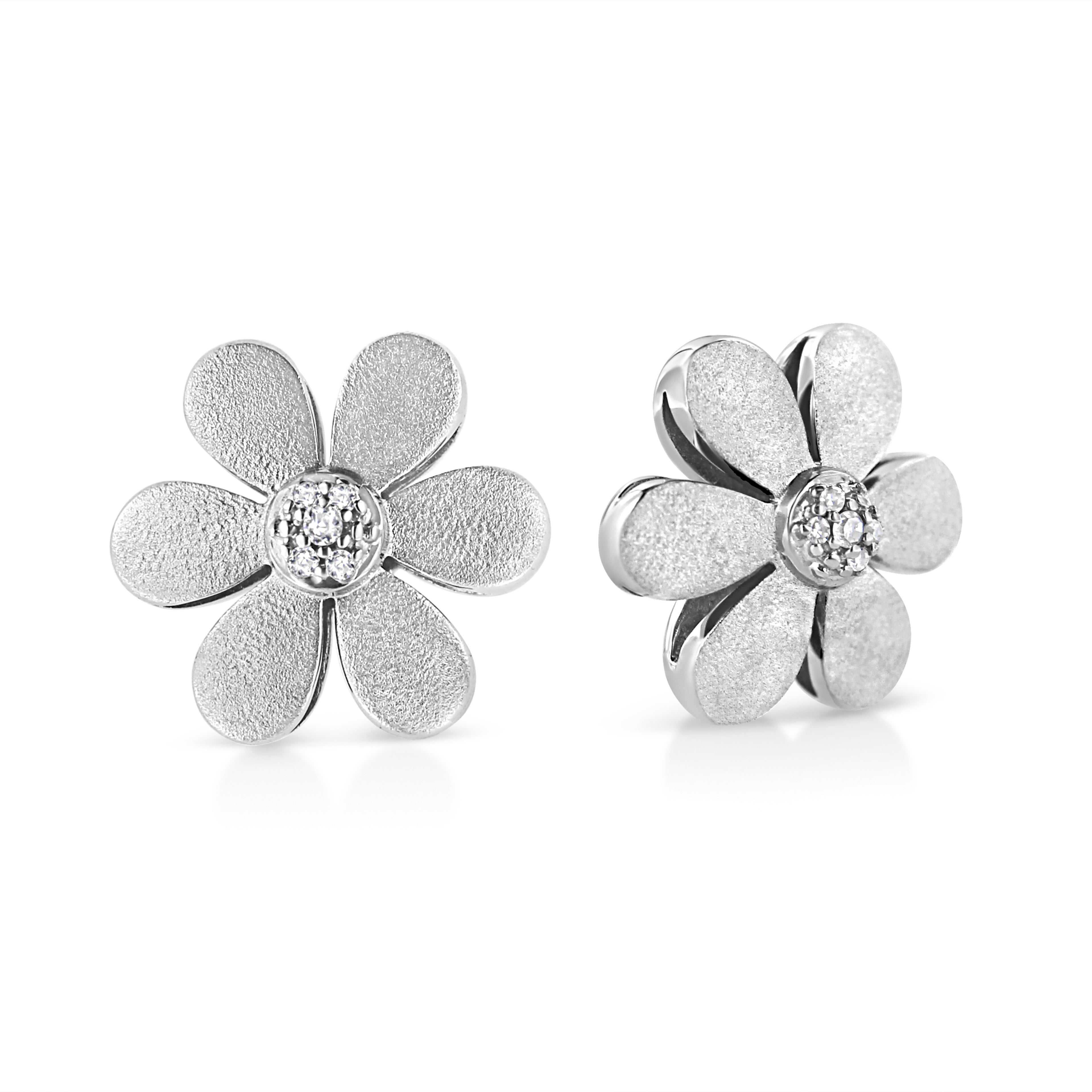 Matte Finished .925 Sterling Silver Diamond Accent Flower Hoop Stud Earring (I-J Color, I1-I2 Clarity) (Copy)
