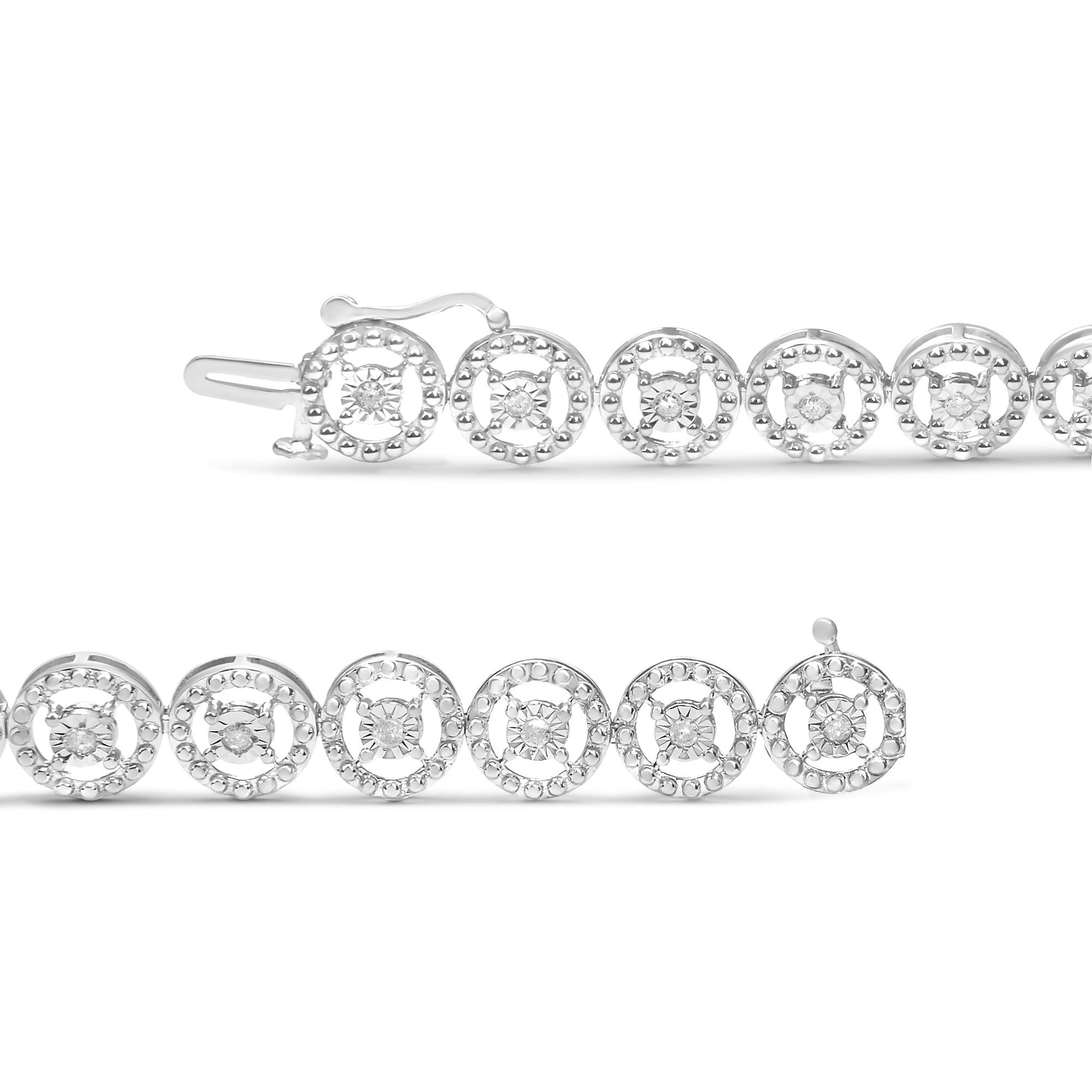 .925 Sterling Silver 1/2 Cttw Diamond Nested Circle Miracle Set Open Wheel 7.25" Fashion Link Bracelet (I-J Color, I3 Clarity) (Copy)