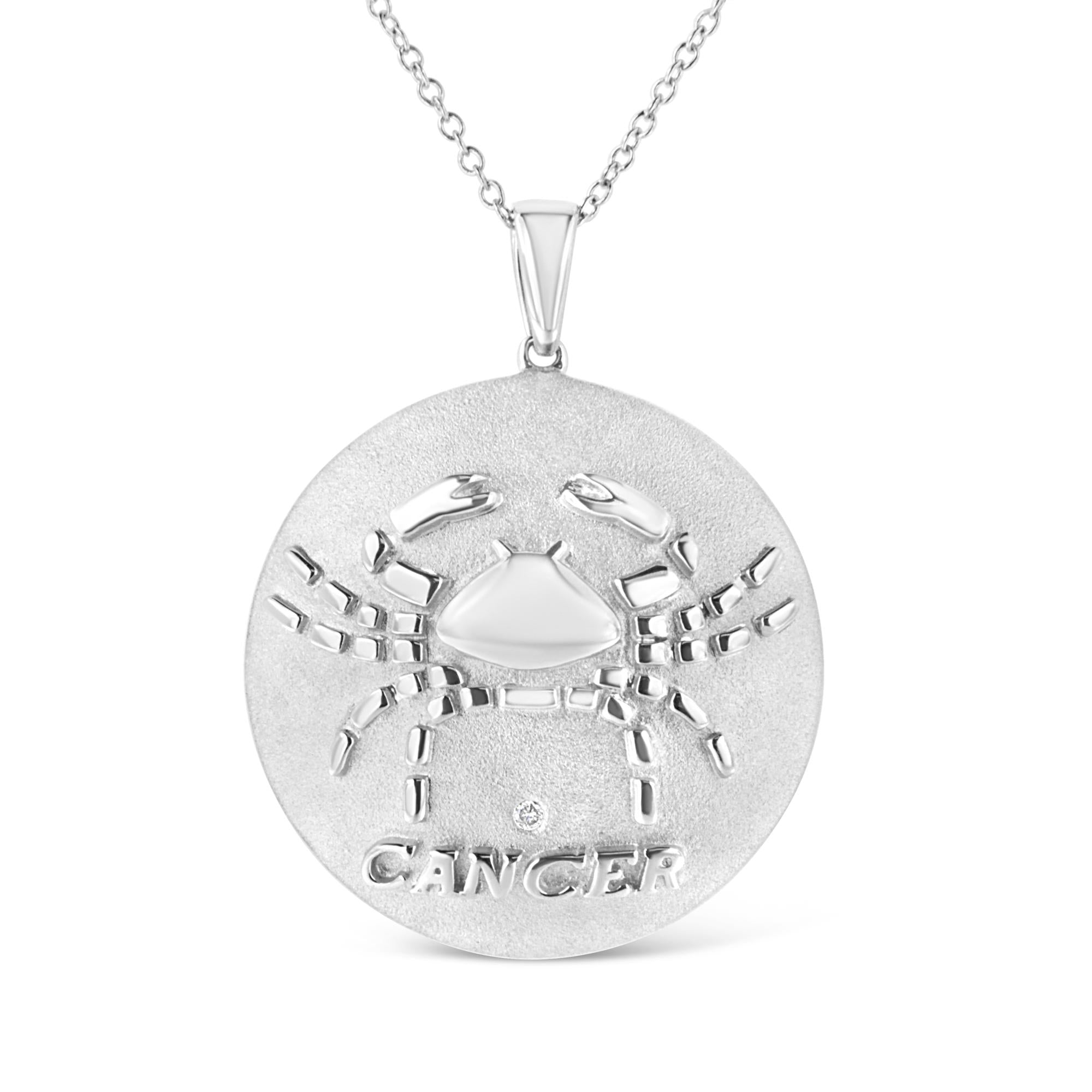 .925 Sterling Silver Diamond Accent Cancer Zodiac Design 18" Pendant Necklace Medallion (K-L Color, I1-I2 Clarity) (Copy)