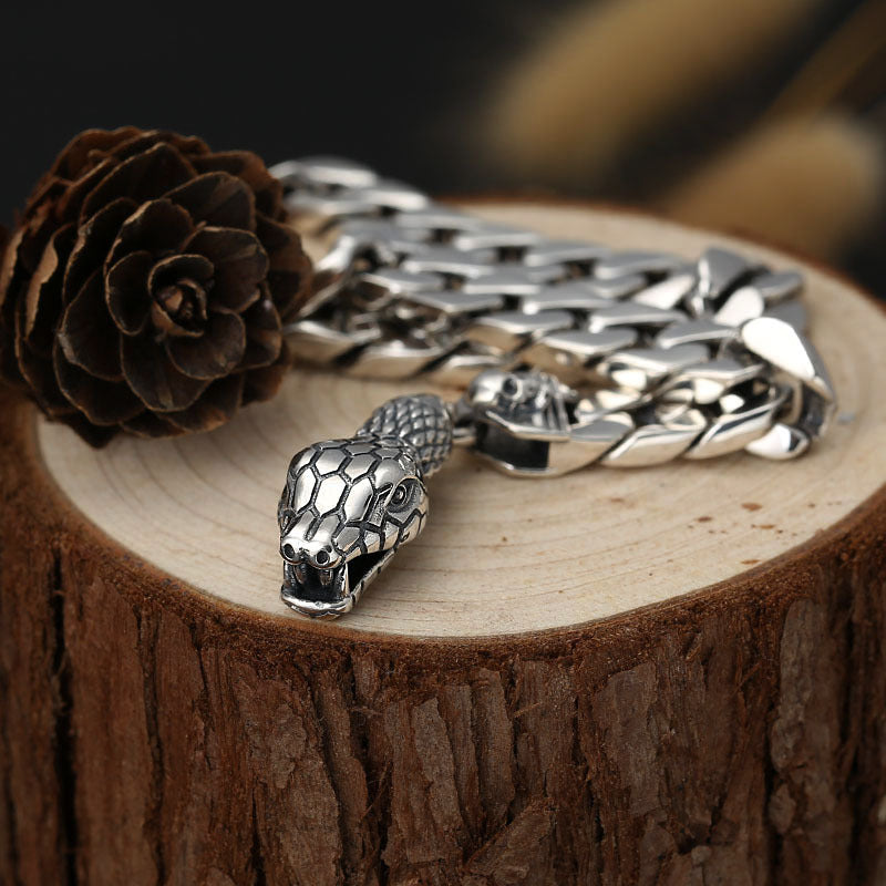 Trendy Thai Silver Snake Head Men's Bracelet in Sterling Silver (Copy)