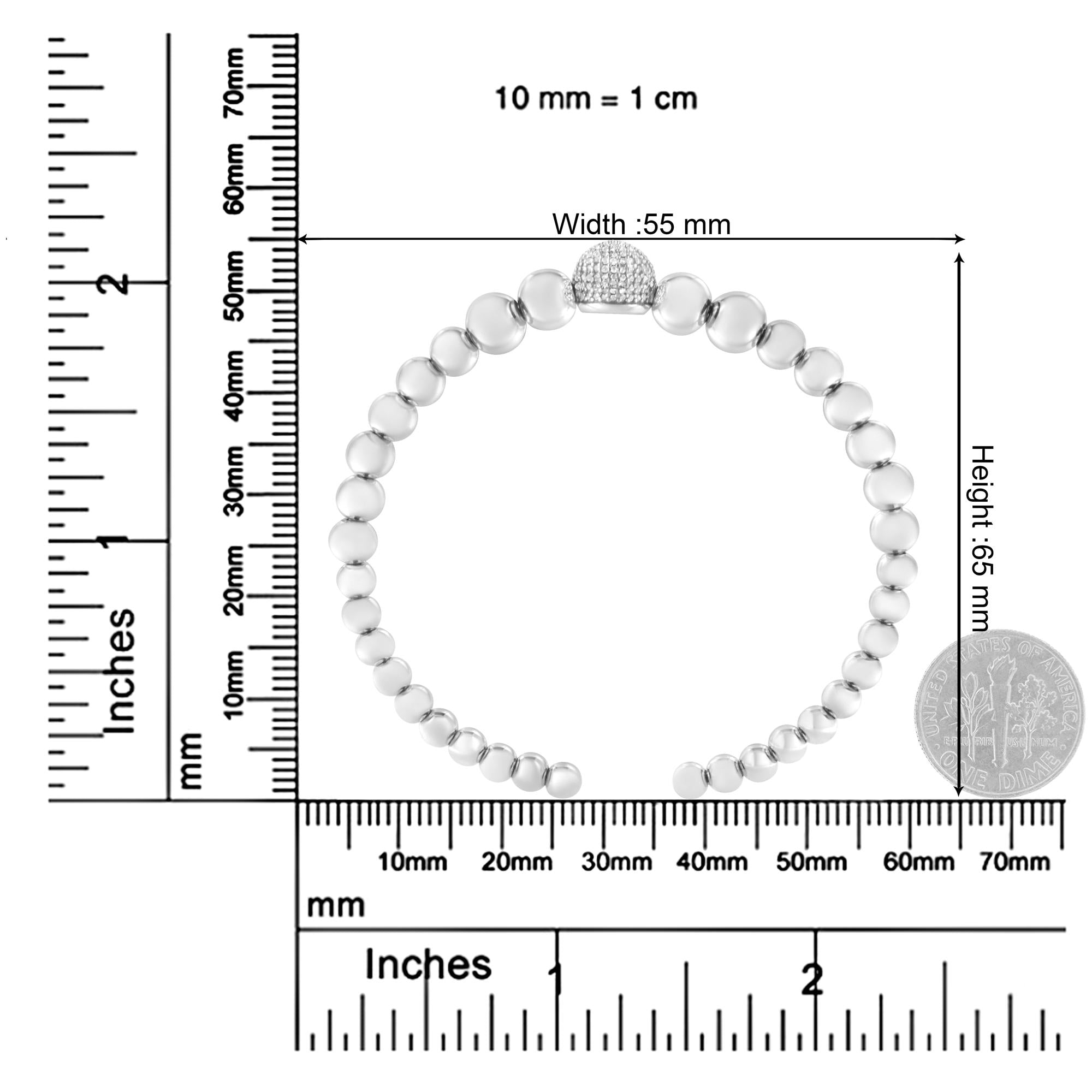.925 Sterling Silver 1/6 Cttw Diamond Rondelle Graduated Ball Bead Cuff Bangle Bracelet (I-J color, I2-I3 clarity) - Fits wrists up to 7 1/2 inches (Copy)
