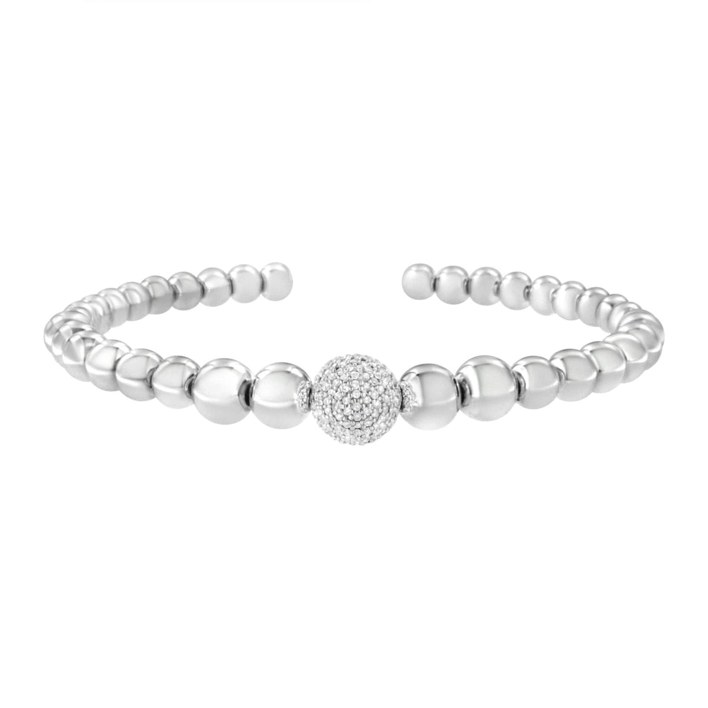 .925 Sterling Silver 1/6 Cttw Diamond Rondelle Graduated Ball Bead Cuff Bangle Bracelet (I-J color, I2-I3 clarity) - Fits wrists up to 7 1/2 inches (Copy)