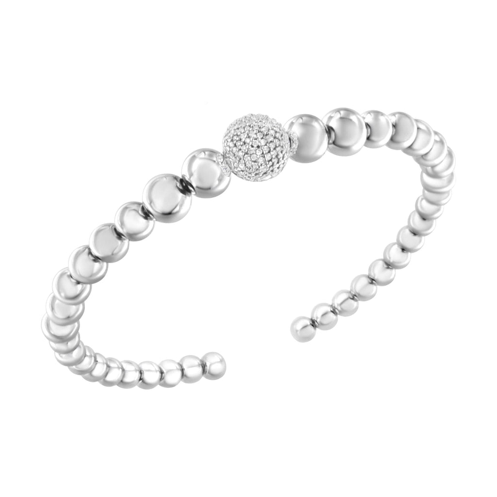 .925 Sterling Silver 1/6 Cttw Diamond Rondelle Graduated Ball Bead Cuff Bangle Bracelet (I-J color, I2-I3 clarity) - Fits wrists up to 7 1/2 inches (Copy)