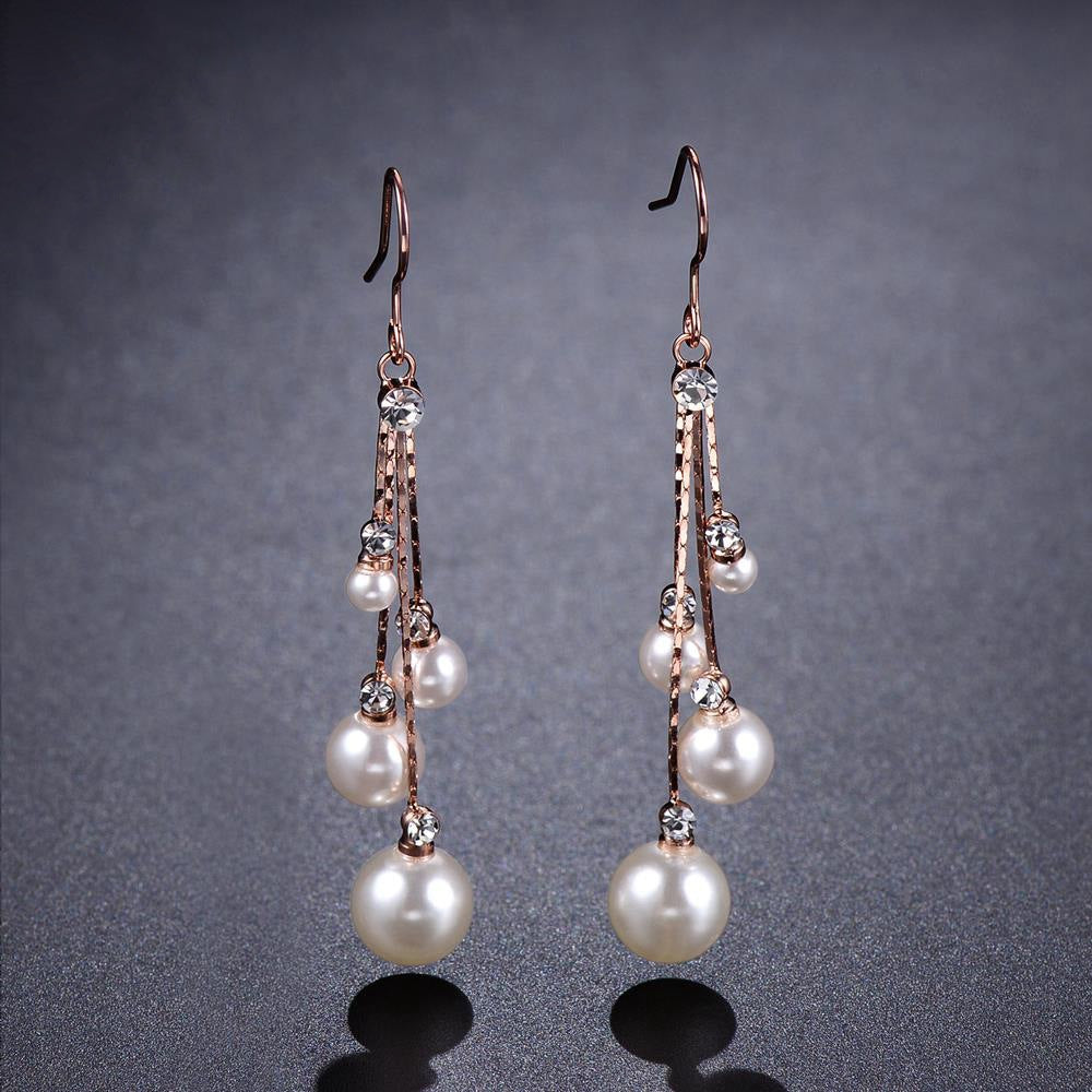 Vintage Style Long Pearl Earrings with Rhinestone Hooks