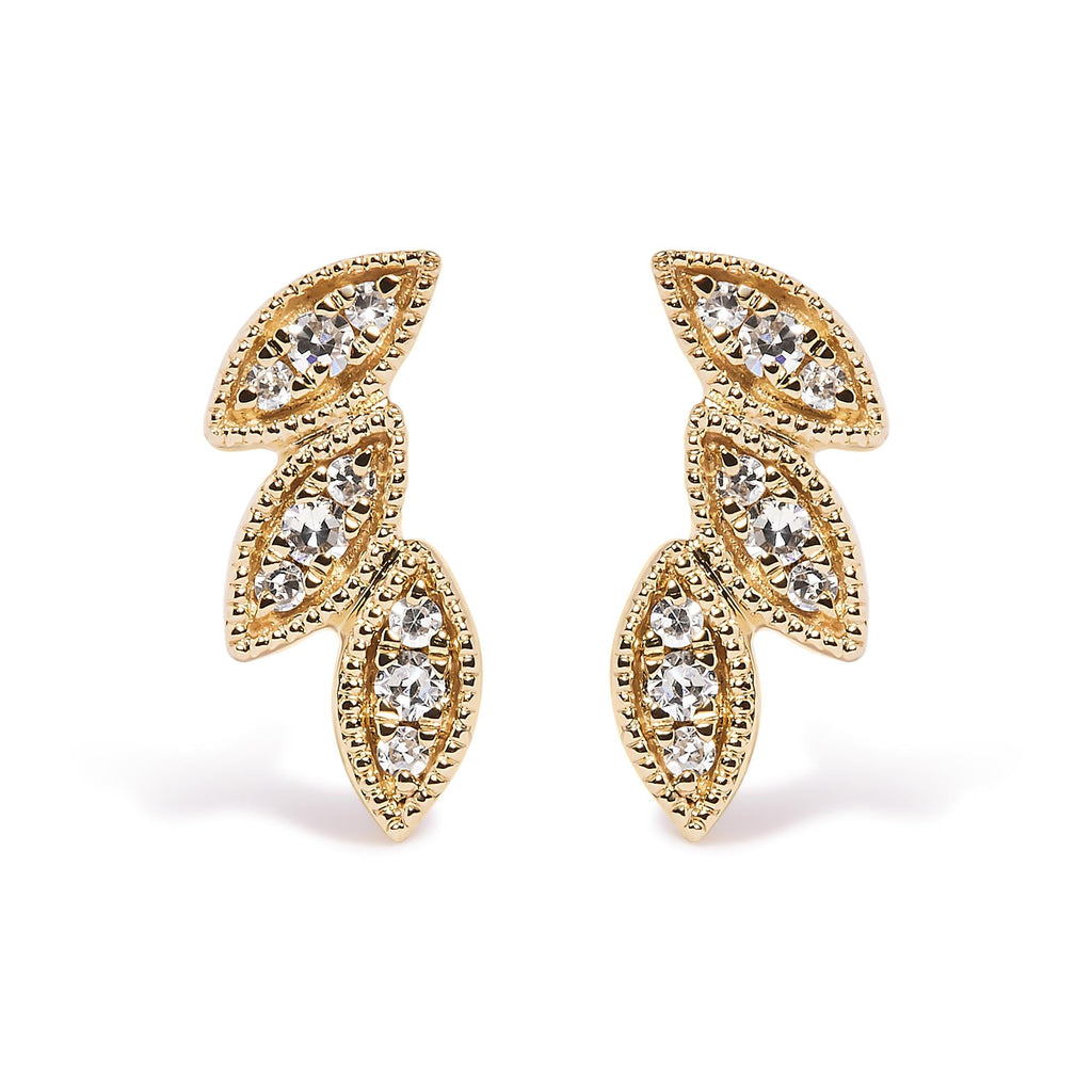 10K Yellow Gold 1/10 Cttw Diamond Triple Leaf Stud Earring (H-I Color, I1-I2 Clarity) (Copy)