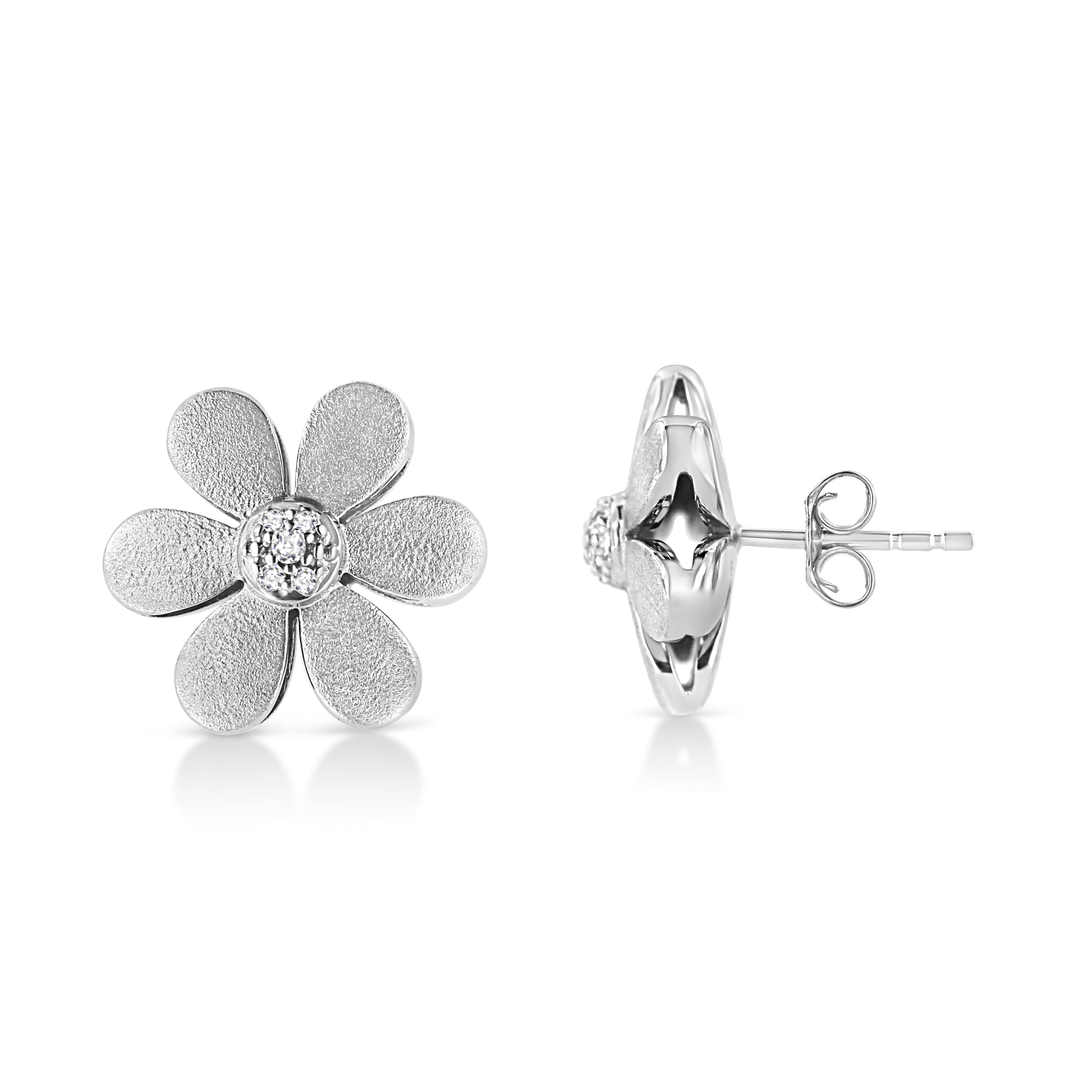 Matte Finished .925 Sterling Silver Diamond Accent Flower Hoop Stud Earring (I-J Color, I1-I2 Clarity) (Copy)