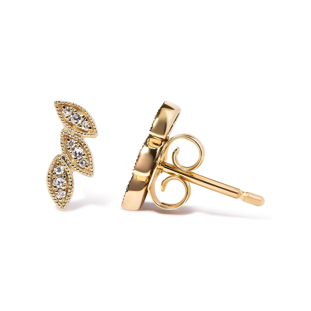 10K Yellow Gold 1/10 Cttw Diamond Triple Leaf Stud Earring (H-I Color, I1-I2 Clarity) (Copy)