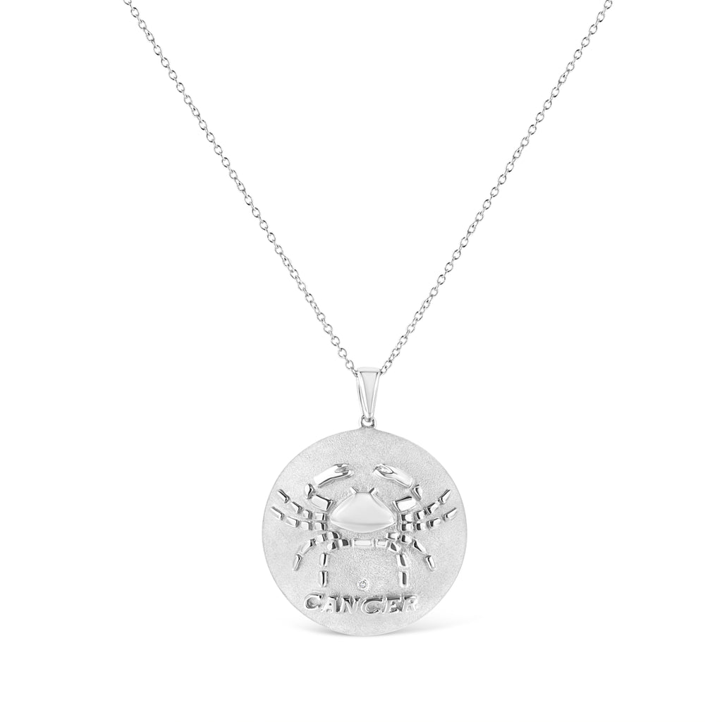 .925 Sterling Silver Diamond Accent Cancer Zodiac Design 18" Pendant Necklace Medallion (K-L Color, I1-I2 Clarity) (Copy)