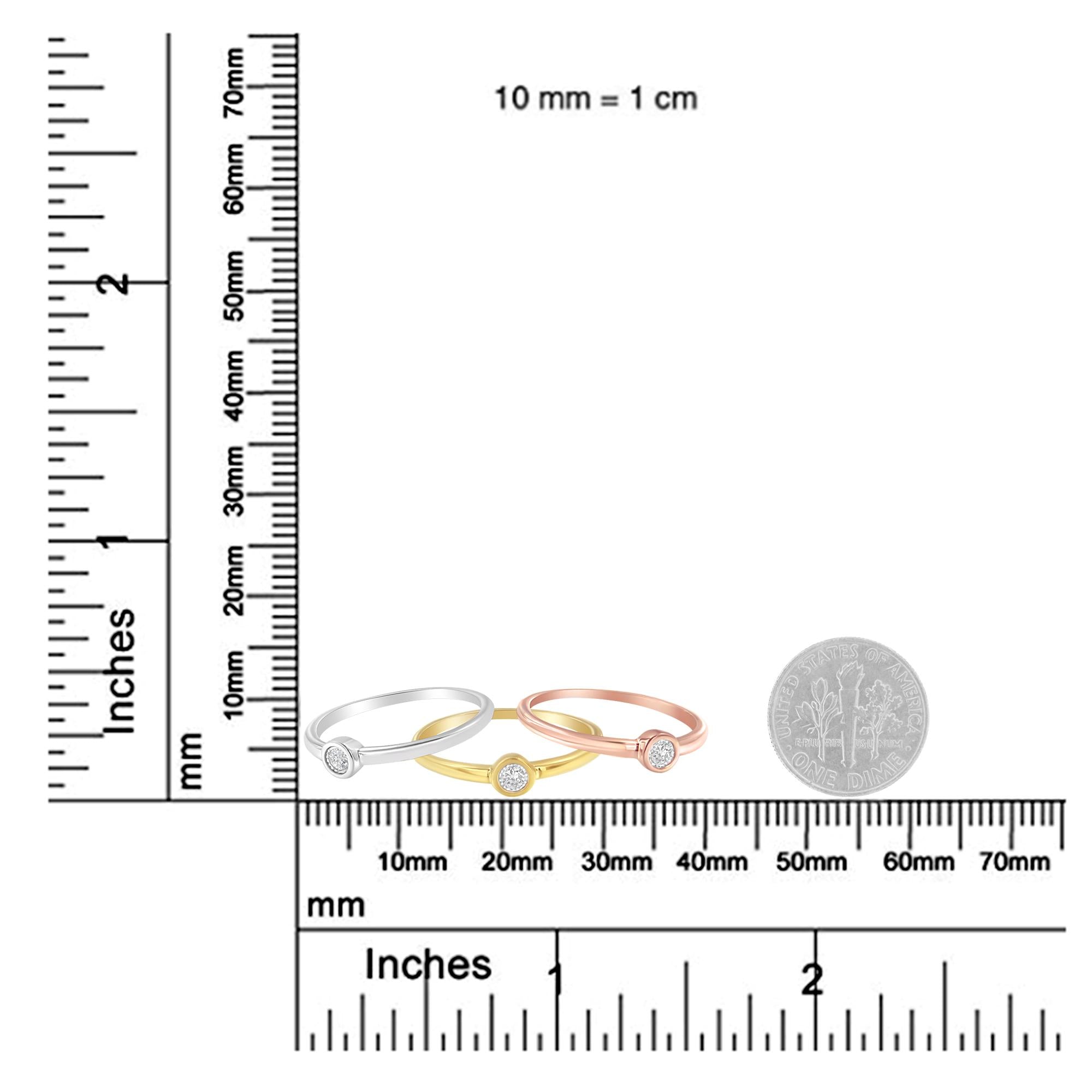 Tri-Color 14K Gold Plated .925 Sterling Silver 1/6 Cttw Round Miracle-Set Diamond Stacking Promise Ring Set (J-K Color, I1-I2 Clarity) (Copy)