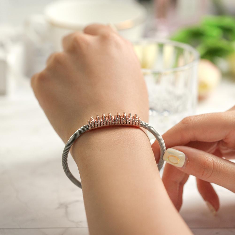 Shiny Parallel Cubic Zirconia Gold Mesh Bangle Bracelet